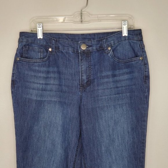 Christopher & Banks Dark Wash Whiskering Fading Stretchy Denim Jeans, Size 10 - Picture 2 of 11